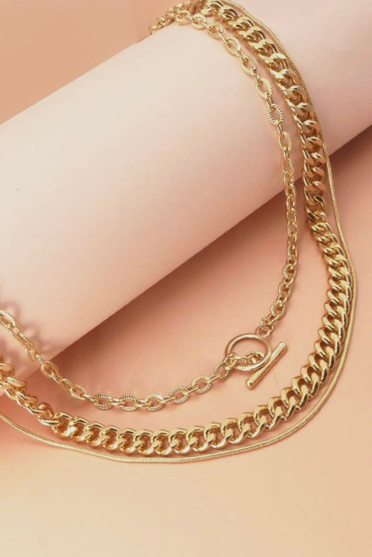 Gold 3 Row Toggle Necklace