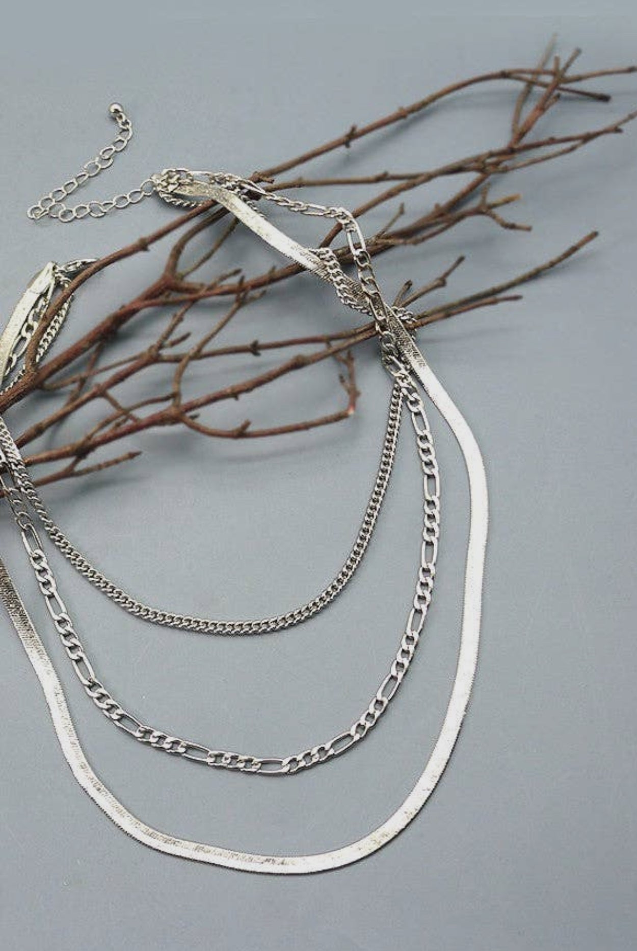 Silver Multi Layer Herringbone Necklace