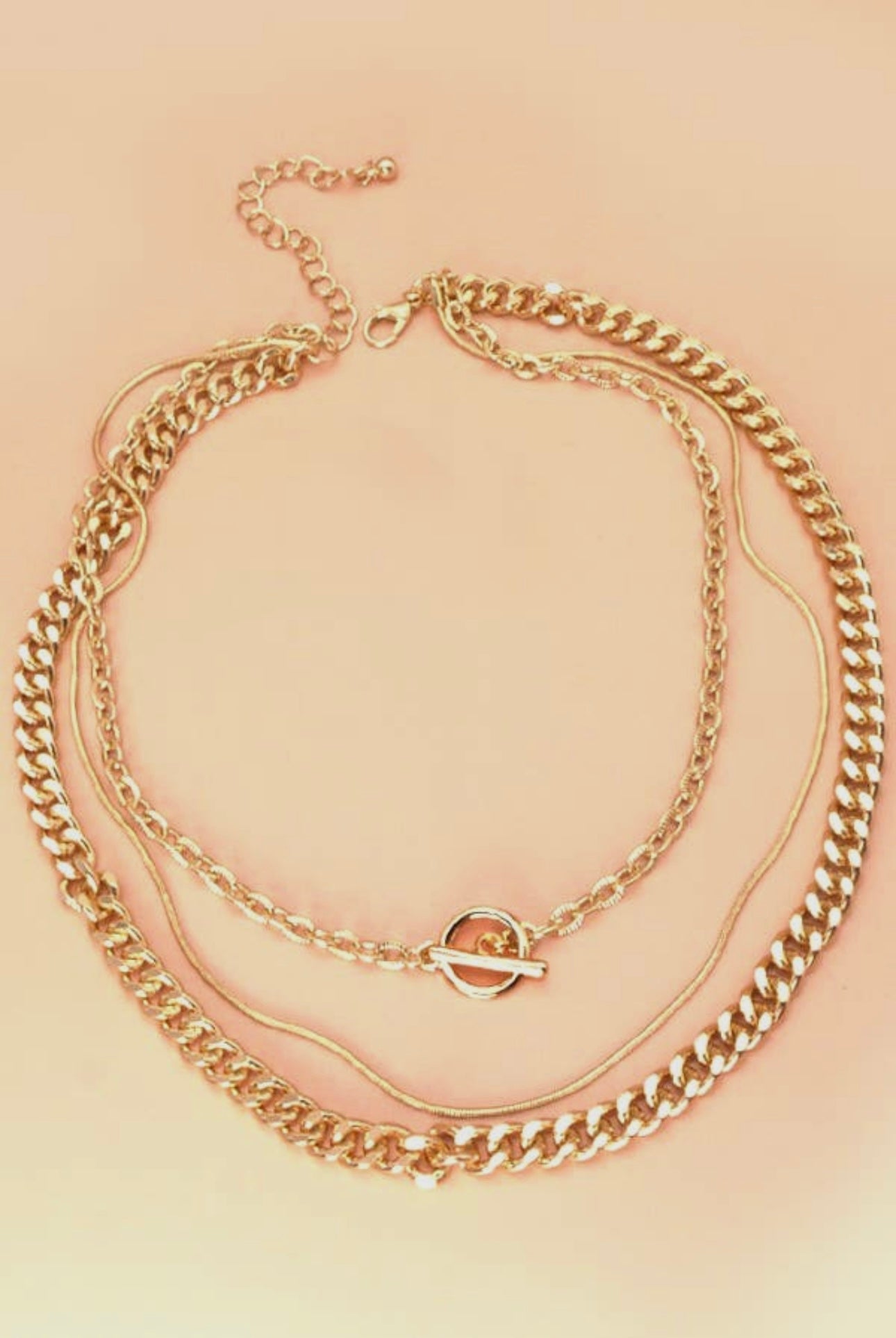 Gold 3 Row Toggle Necklace