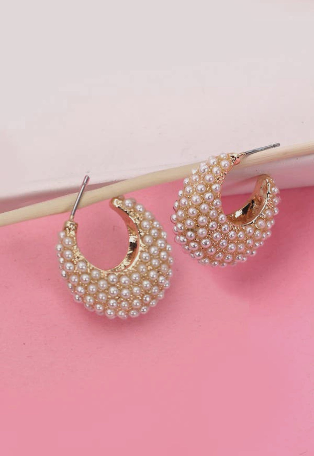 Gold Pearl Huggie Hoops