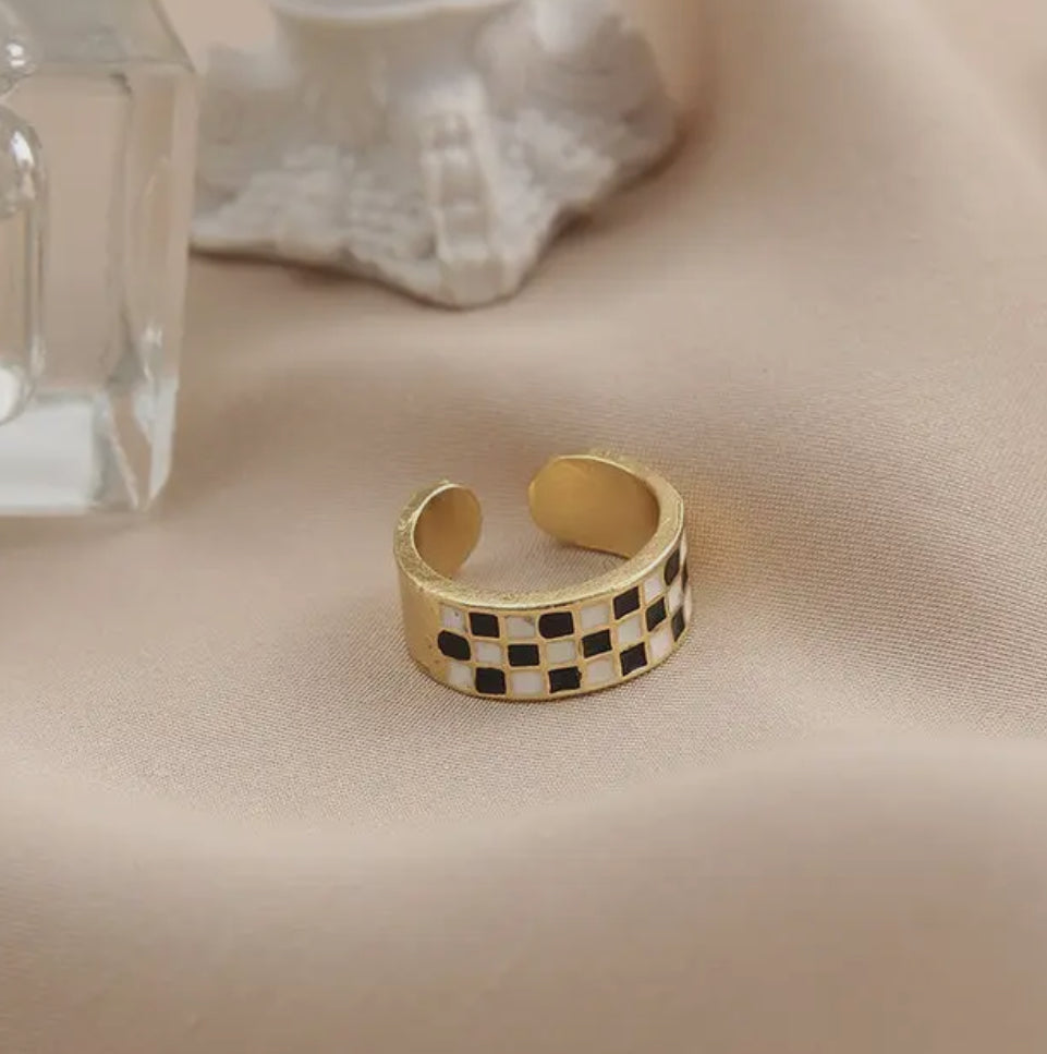 Checkered Ebony & White Ring