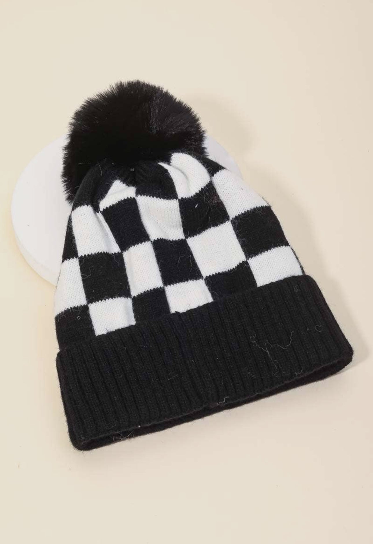 Checkered Pom Beanie