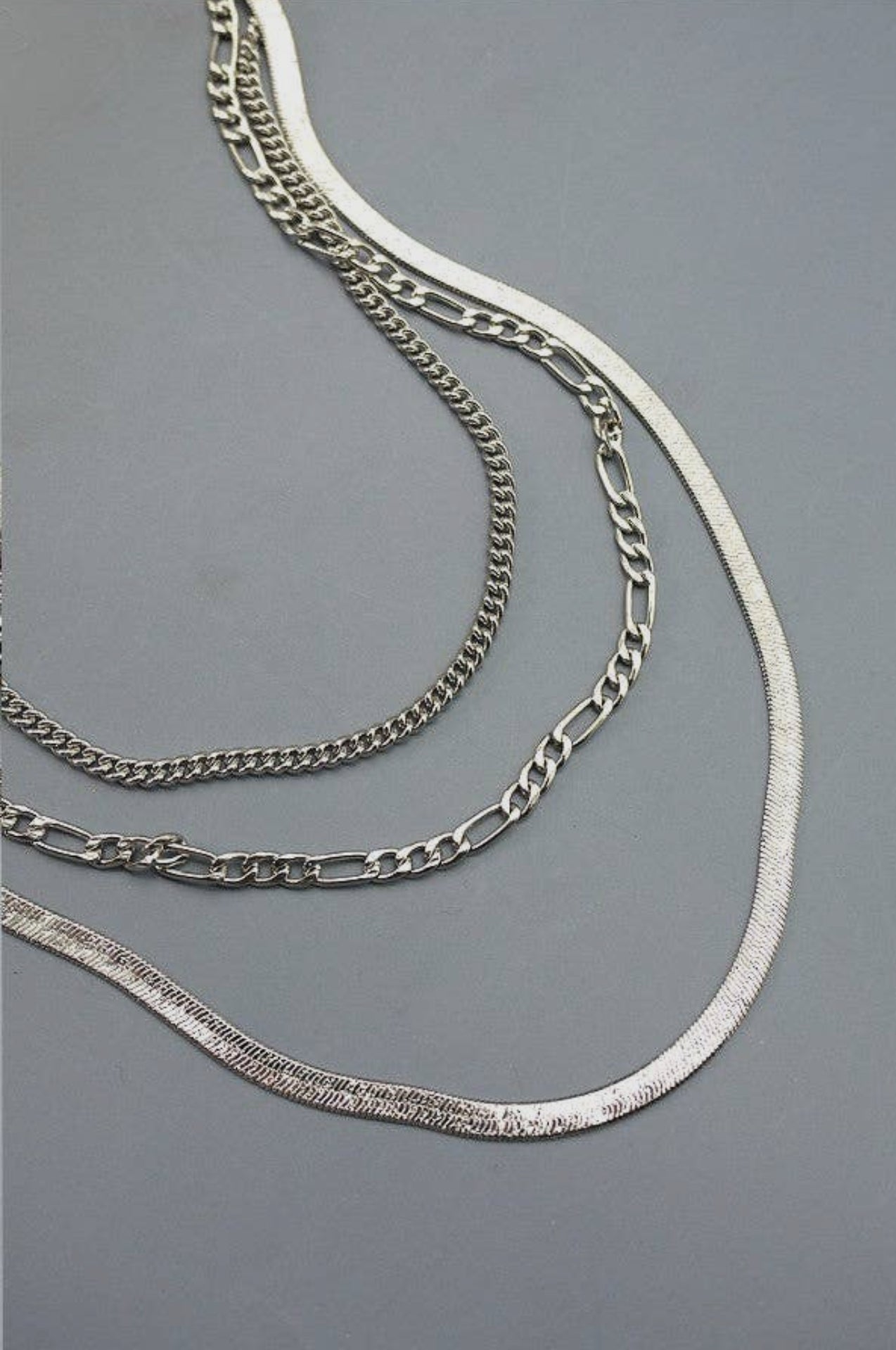 Silver Multi Layer Herringbone Necklace