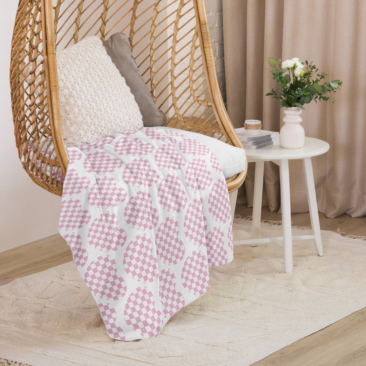 Checkered Pink Heart Sherpa Blanket