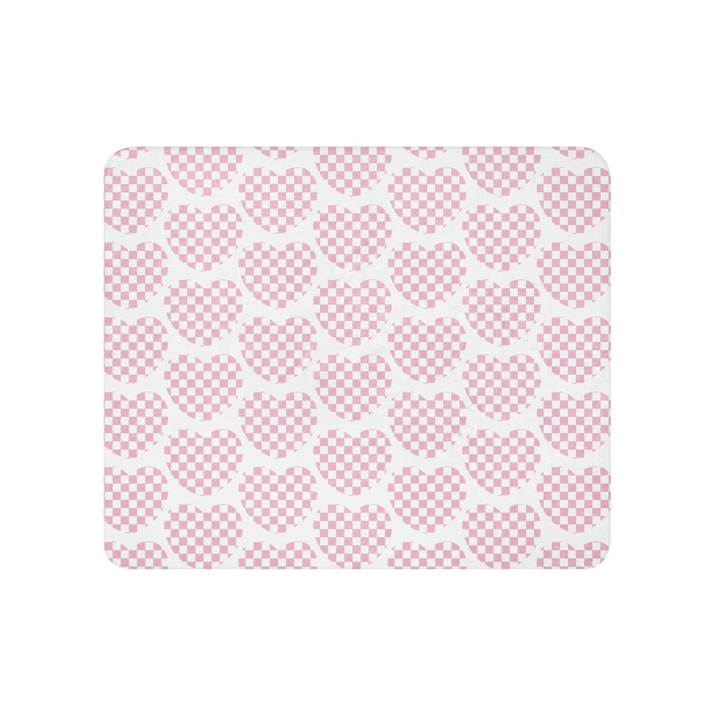 Checkered Pink Heart Sherpa Blanket