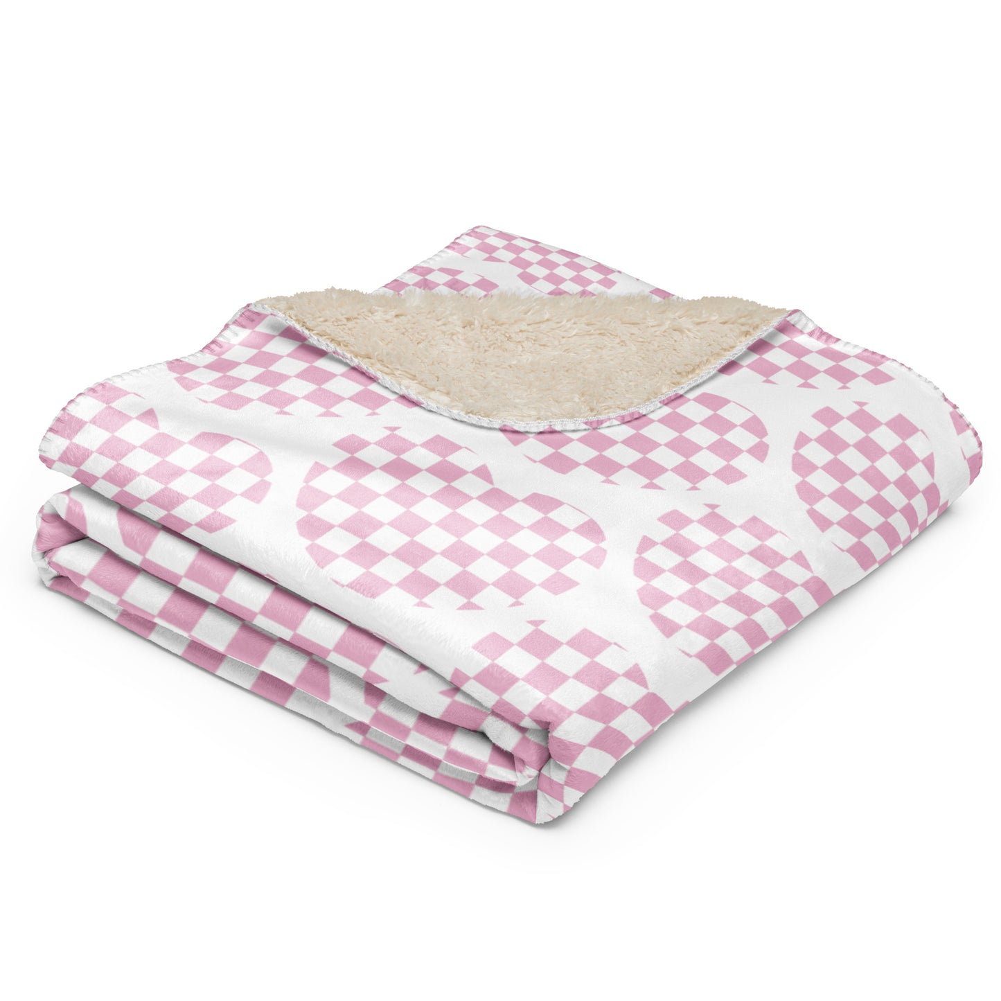 Checkered Pink Heart Sherpa Blanket