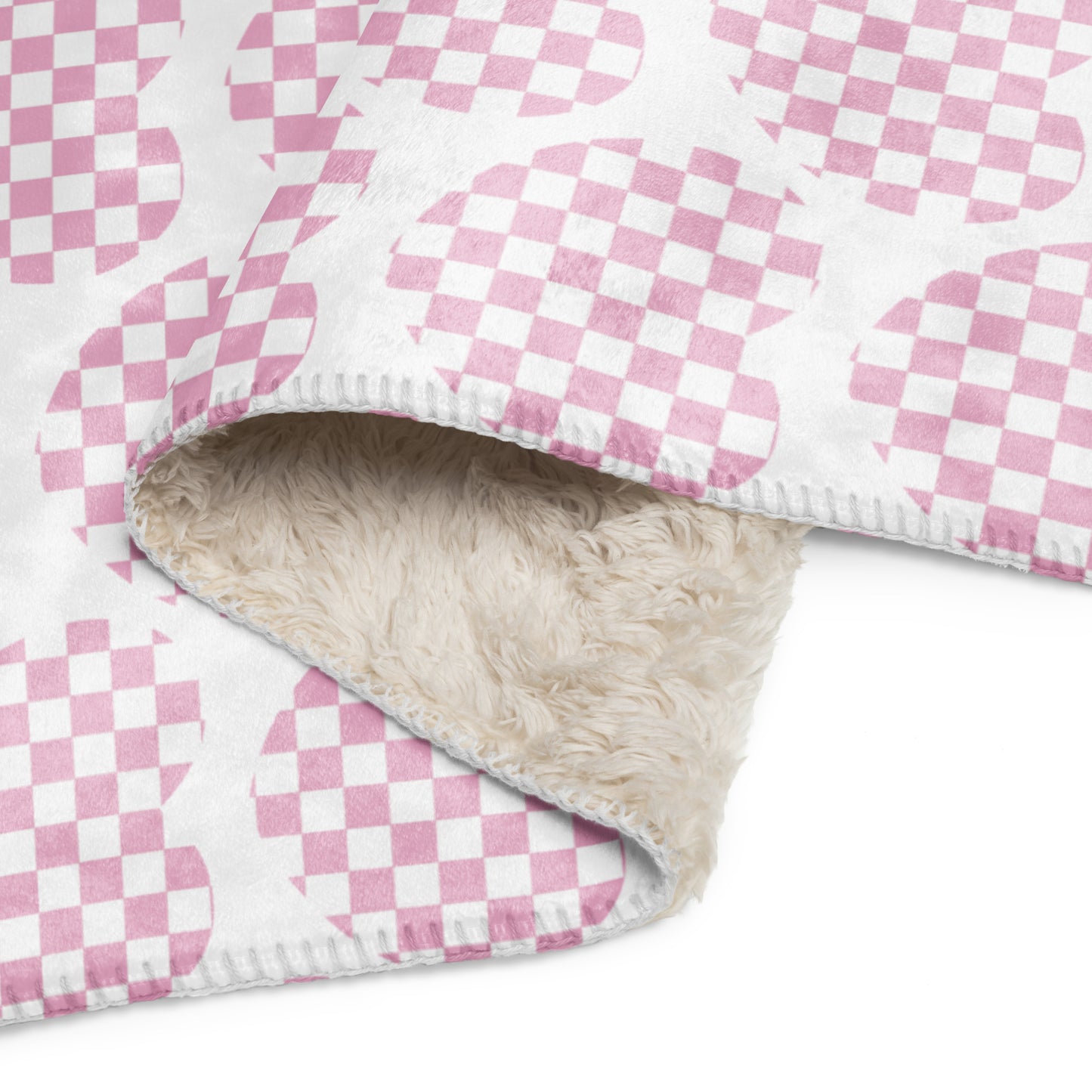 Checkered Pink Heart Sherpa Blanket