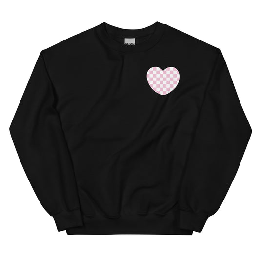 Pink Checkered Heart Crewneck