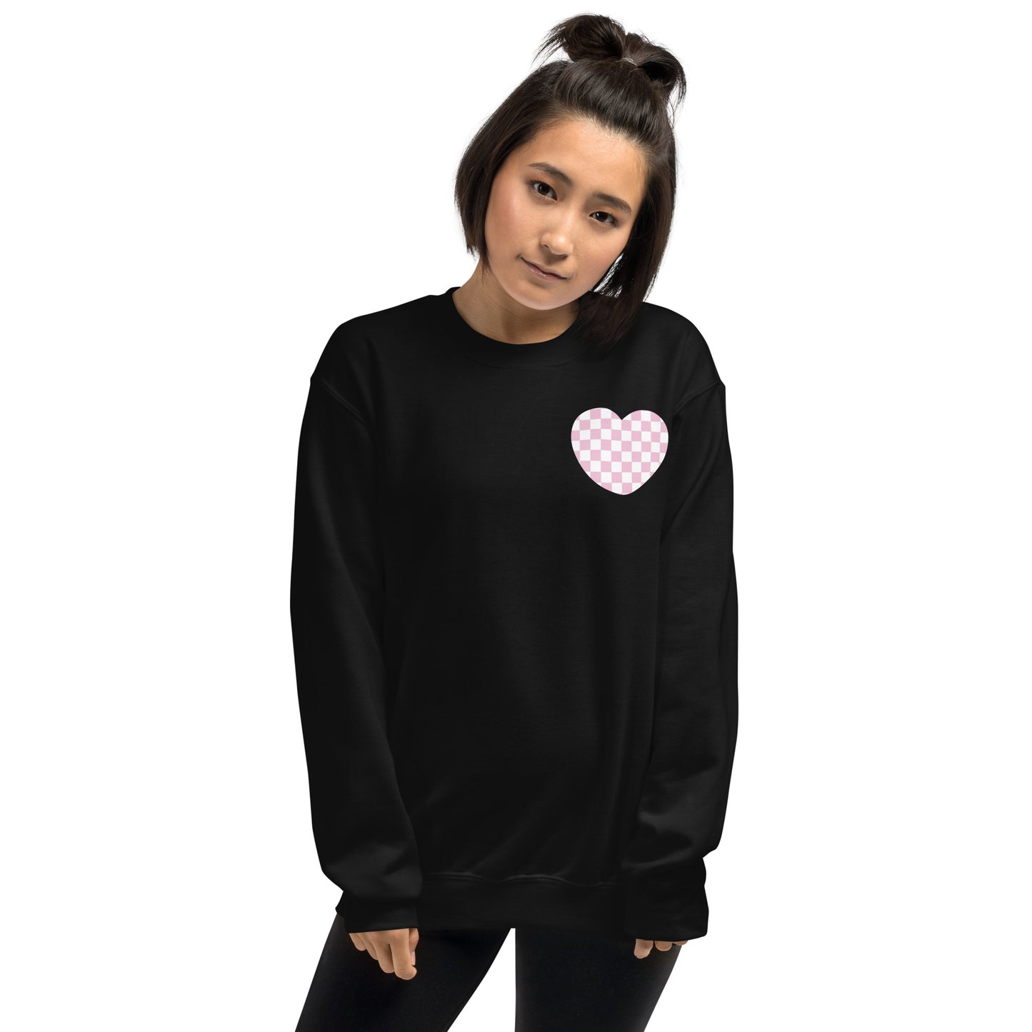 Pink Checkered Heart Crewneck